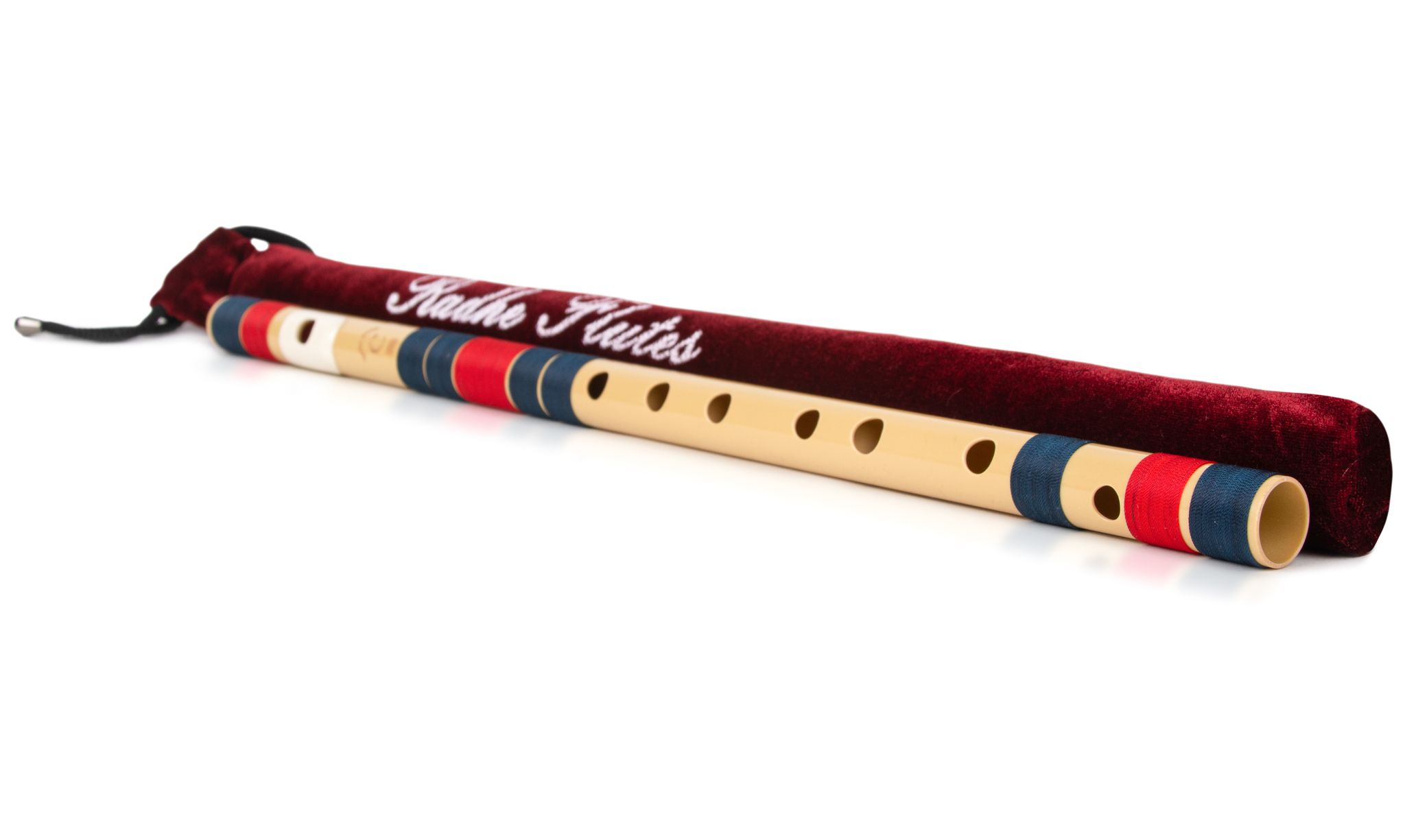 Radhe Flutes | Right Handed C Natural With Velvet Cover | Tuned With Tanpura A=440Hz | PVC Fiber | Dark Blue & Red