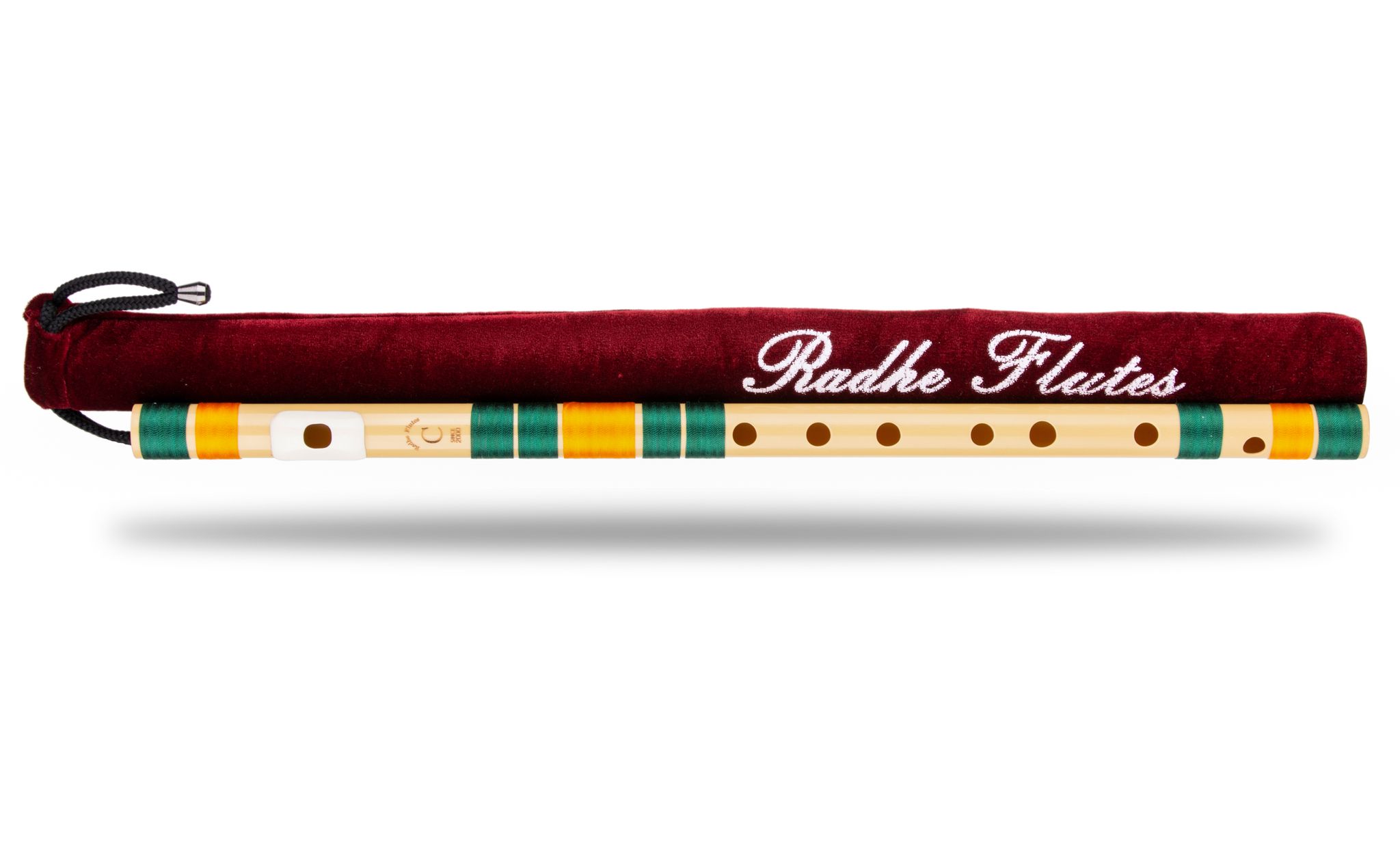 Radhe Flutes | Right Handed C Natural With Velvet Cover | Tuned With Tanpura A=440Hz | PVC Fiber | Dark Green & Orange
