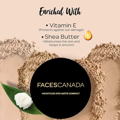 FACES CANADA Weightless Stay Matte Finish Compact Powder - Ivory, 9 g | Non Oily Matte Look | Evens Out Complexion | Hides Imperfections | Blends Effortlessly | Pressed Powder For All Skin Types