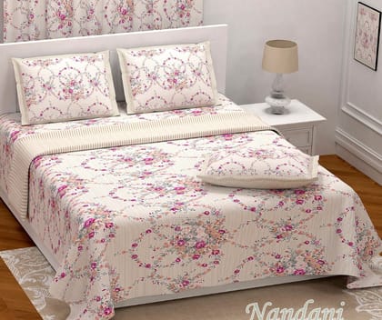 Shades of pastel pink floral print on double bedsheet