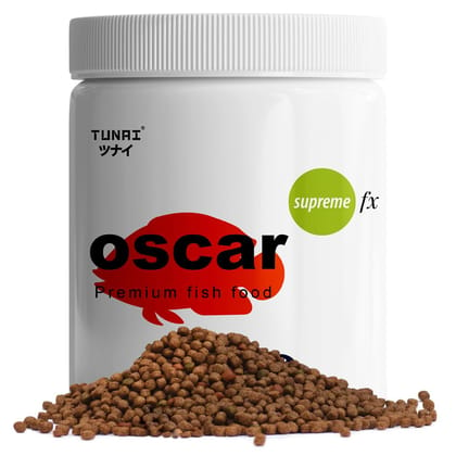 Tunai Supreme Formula Oscar Fish Food Fortified with 40% Protein and Vitamins, Essential for Color Enhancement, Growth for Medium and Large Sized Oscar Fishes, 4MM Pellet Size, 100g
