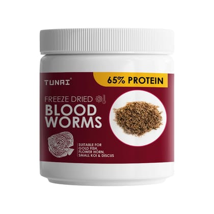 Tunai Superior Freeze Dried Blood Worms | 25g | Natural Fish Food for Tropical Fishes Like Arowana, Oscar, Gold Fish, Flowerhorn, and Discus with 65% Protein
