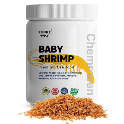 Tunai Chemmeen Pink Baby Whole Sun Dried premium Shrimp Fish Food 50g Fortified With Full Source Of 52% Protein From Head To Tail, Essential For Natural Color Enhancement