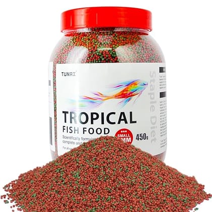 TUNAI Fish Food for Aquarium with 26% protien | 450g Aquarium Fish Food for All Small and Medium Tropical Fishes| Daily Nutrition Fish Feed for Health and Growth