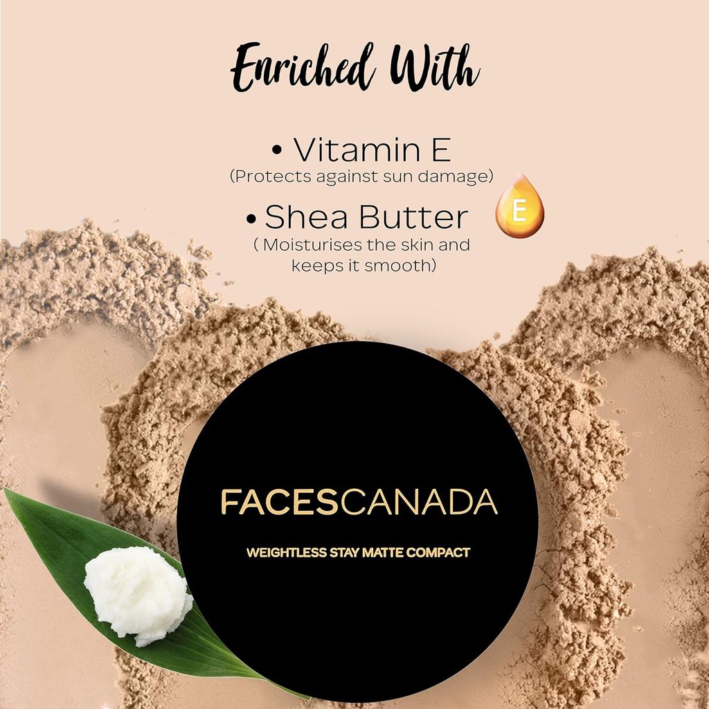 FACES CANADA Weightless Stay Matte Finish Compact Powder - Natural, 9 G | Non Oily Matte Look | Evens Out Complexion | Hides Imperfections | Blends Effortlessly | Pressed Powder For All Skin Types