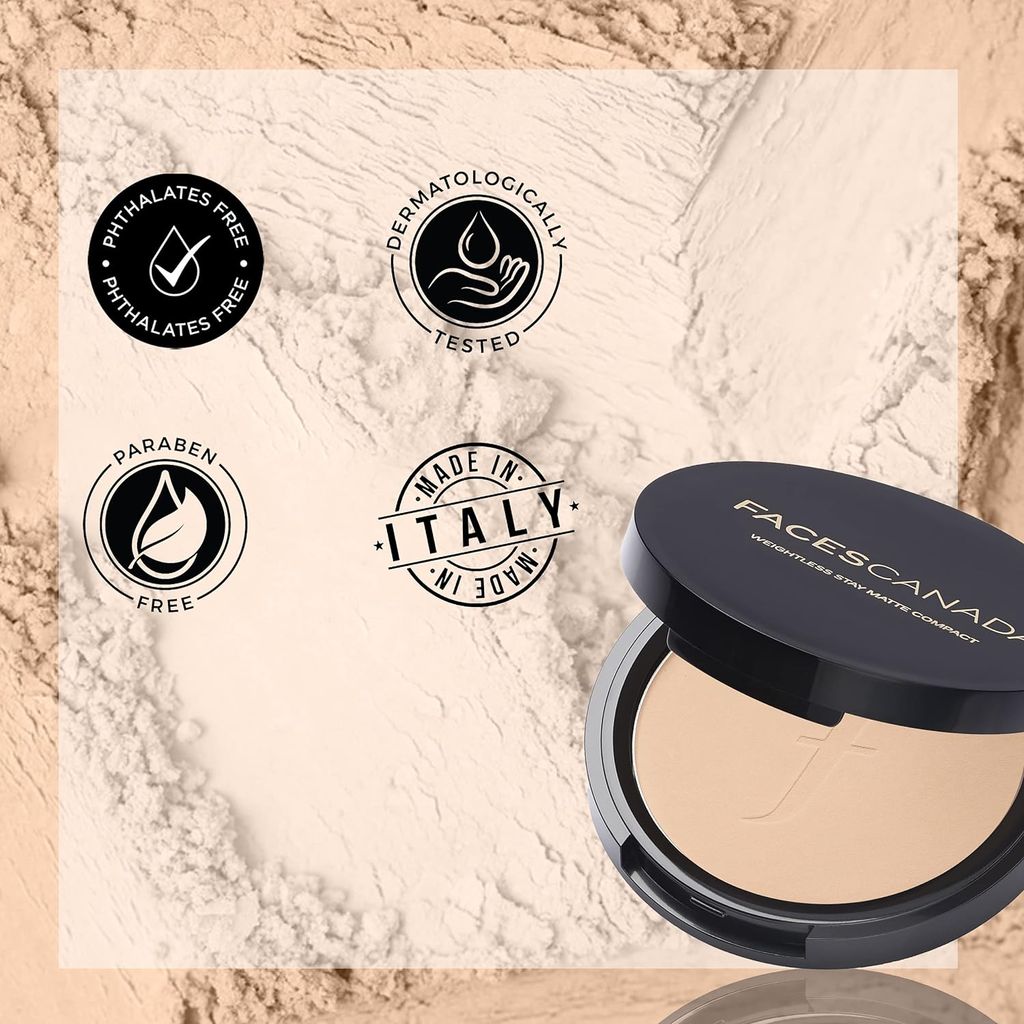 FACES CANADA Weightless Stay Matte Finish Compact Powder - Natural, 9 G | Non Oily Matte Look | Evens Out Complexion | Hides Imperfections | Blends Effortlessly | Pressed Powder For All Skin Types
