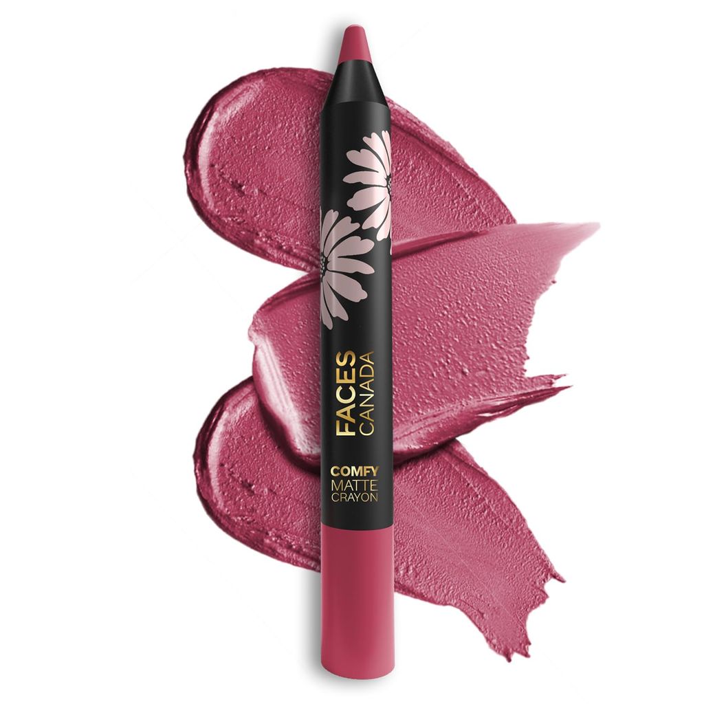 FACES CANADA Comfy Matte Lip Crayon - Regram (Pink) 02, 2.8g | 8HR Long Stay | No Dryness | Luxurious Matte Texture | Intense Color in 1 Stroke | Hydrates & Nourishes | Chamomile & Shea Butter
