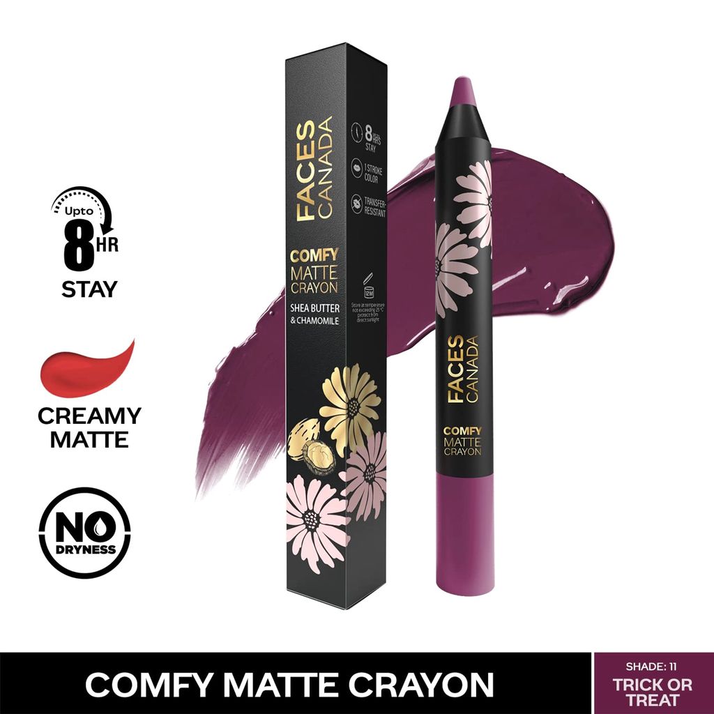 FACES CANADA Comfy Long Lasting Matte Lip Crayon - Trick Or Treat (Purple) 11, 2.8g