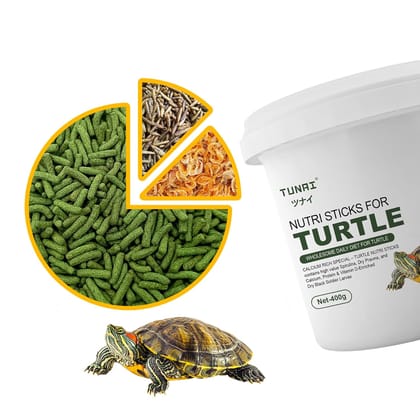 Tunai 3in1 Adult Turtle Food Spirulina Added with Whole Shrimp and BSFL Worms |400g| Suitable for All Turtle Varieties Like Musk, Red-Eared, Mud Cooter Turtle & Tortoise