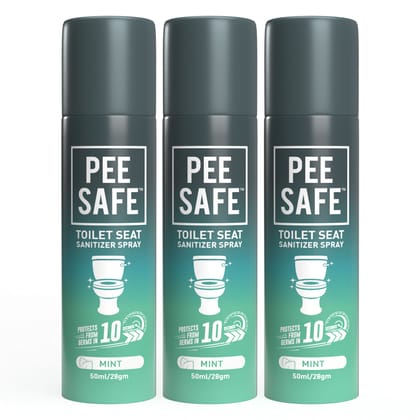 Pee Safe Toilet Seat Sanitizer Spray (50ml - Pack Of 3) - Mint | Reduces The Risk Of UTI & Other Infections | Kills 99.9% Germs & Travel Friendly | Anti Odour, Deodorizer