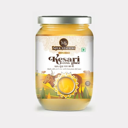 MilkStation Kesari Cow Ghee 1 litre Glass Jar | Made Traditionally from Curd Churned Butter