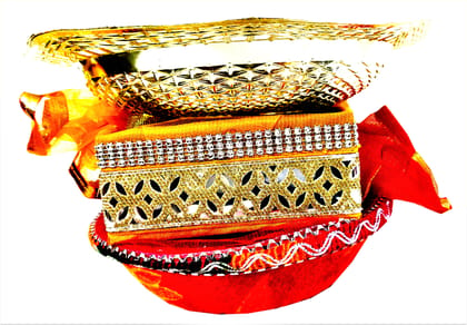 Omkar by R3 Inc. Royal Gift Basket for Gifts Hampers | Fancy Basket | Wedding Basket for gift|fruit Packing (Pack of 3) Gold, Square & Round - Multi Color