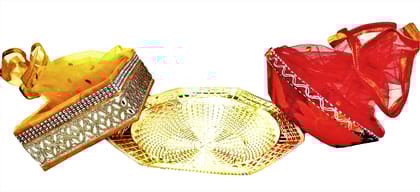 Omkar by R3 Inc. Royal Gift Basket for Gifts Hampers | Fancy Basket | Wedding Basket for gift|fruit Packing (Pack of 3) Gold, Square & Round - Multi Color