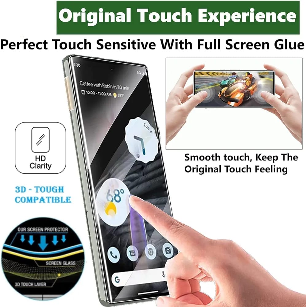 Tempered Glass Screen Protector Compatible for Google Pixel 7 Pro with (UV) Full Screen Coverage [Edge to Edge] Advanced Border-Less and Easy Installation Kit,(Transparent)