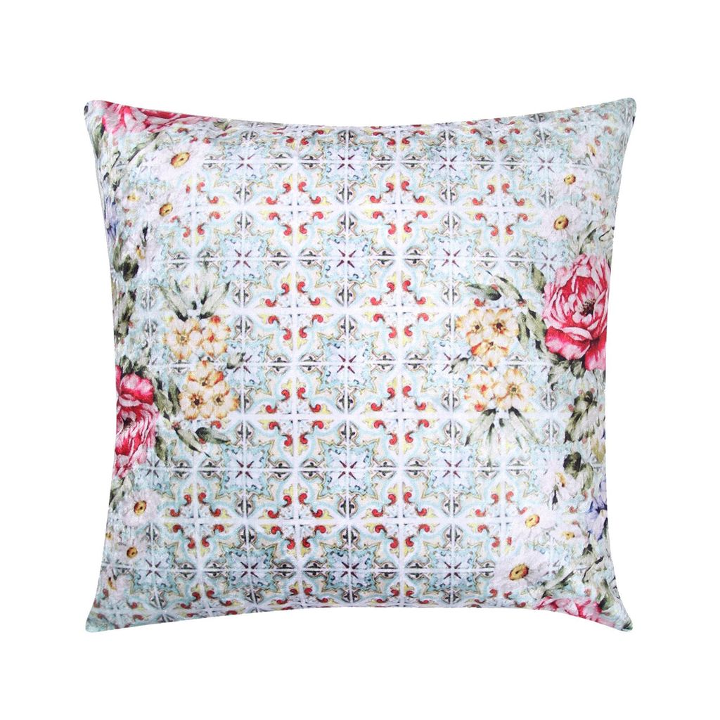 Hydrangea Love Crushed Velvet Cushion Cover (Colour: Multicoloured Size: 16 inch x 16 inch (40cm X 40cm))