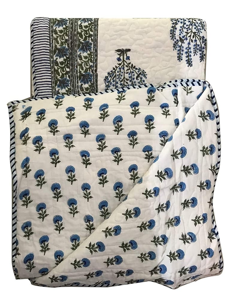 Panache Fine Cotton Pique Blockprint King Size Bedsheet + 2 Pilllow Covers