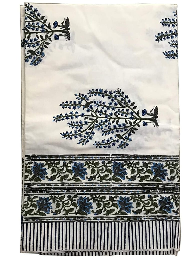 Panache Fine Cotton Pique Blockprint King Size Bedsheet + 2 Pilllow Covers