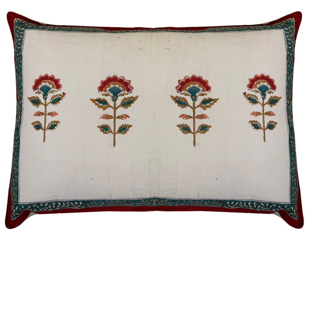 Nargis 100% Cotton Hand Block Print Red & White Bedsheet (Bedsheet + 2 Pillow Covers), King Size