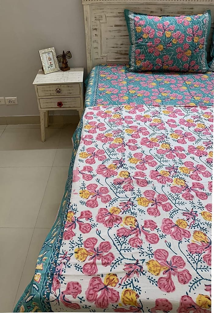 Gulmohar 100% Cotton Hand Block Printed Blue & White Reversible Dohar/Quilt / AC Duvlet/ AC Comforter, King Size