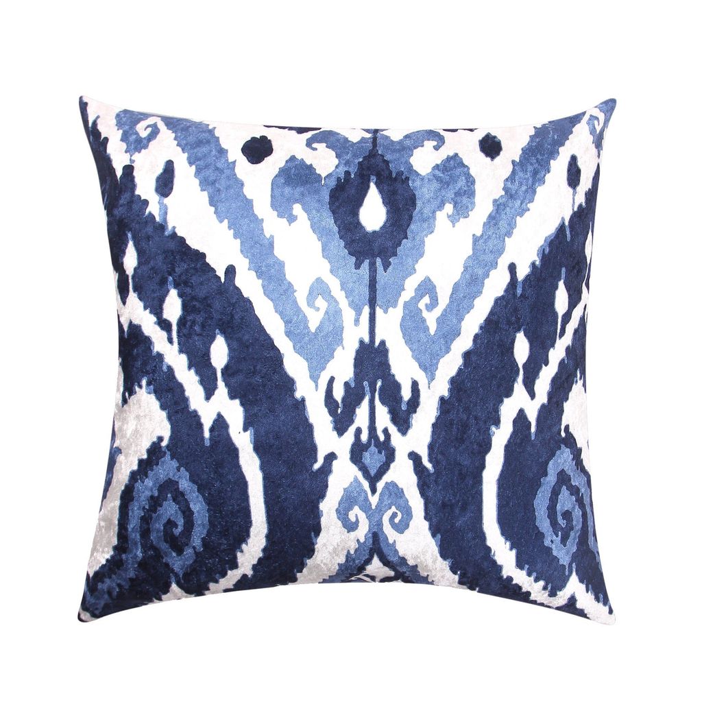 Beauty Crushed Velvet Cushion Cover (Blue and White, 16 x 16 inch)