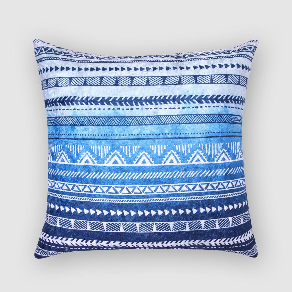 Ombre Modern Crushed Velvet Cushion Cover (Colour: Blue & White Size: 16 inch x 16 inch (40cm X 40cm))