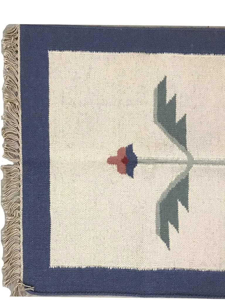 Printed Traditional Alpine Floor Runner Rug (Off White , Blue, Cotton, 2.2 Feet X 4 Feet)
