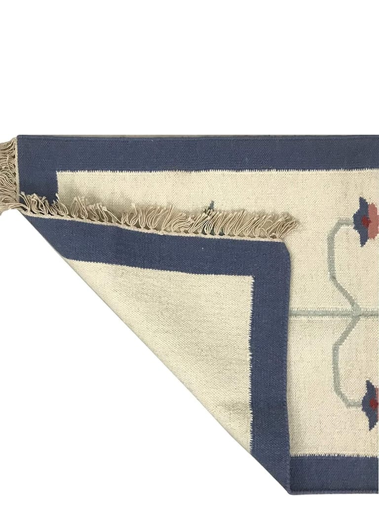 Printed Traditional Alpine Floor Runner Rug (Off White , Blue, Cotton, 2.2 Feet X 4 Feet)