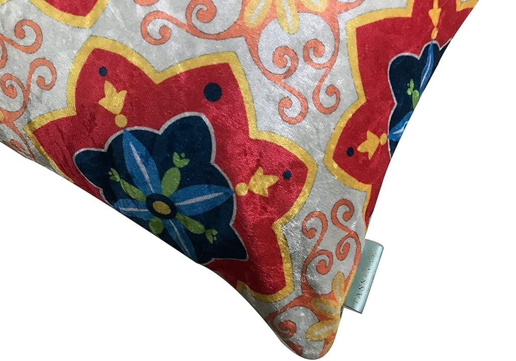 Assa Tile Crushed Velvet Cushion Cover (Multicolour, 12 x 20 inches)