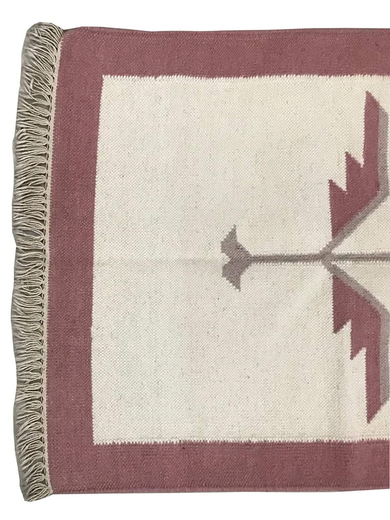 Printed Traditional Alpine Floor Runner Rug (Off White , Red Cotton, 2.2 Feet X 4 Feet)