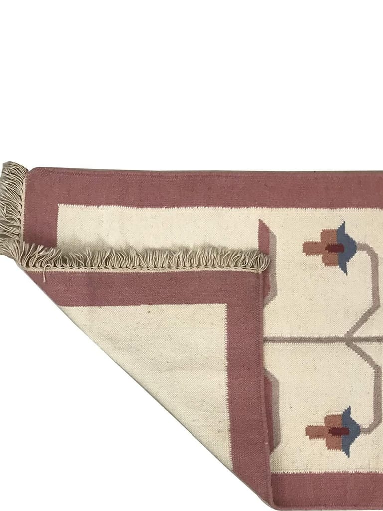 Printed Traditional Alpine Floor Runner Rug (Off White , Red Cotton, 2.2 Feet X 4 Feet)