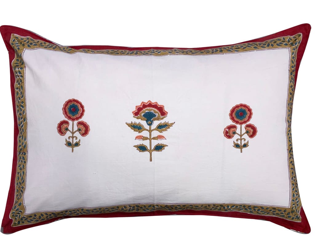 Benazir 100% Cotton Hand Block Print Red & White Bedsheet (Bedsheet + 2 Pillow Covers), King Size
