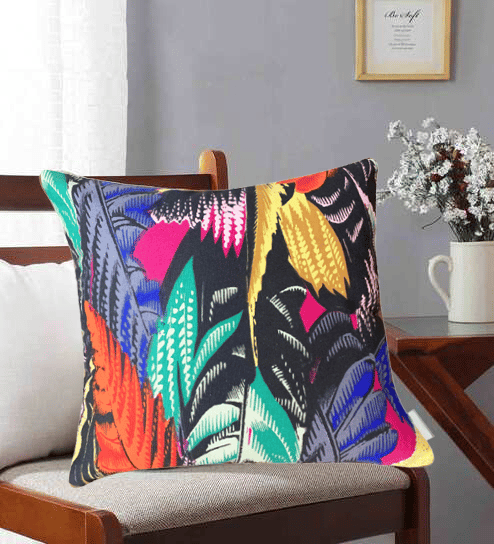 Oslo Tropicals Pure Cotton Cushion Cover (Black, 16x16in (40cm x 40cm)) Set of 5