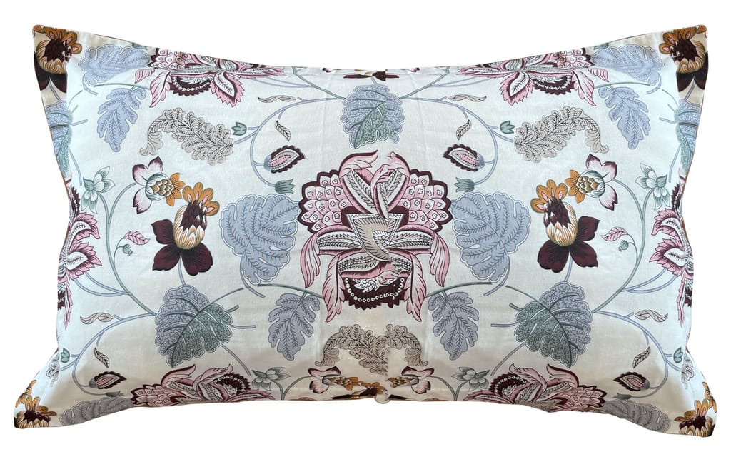 Naaz Fine Cotton Block Print King Size Bedsheet + 2 Pillow Covers (Off White, Pink And Grey)