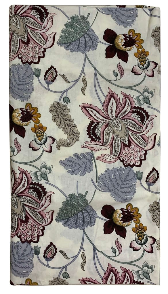 Naaz Fine Cotton Block Print King Size Bedsheet + 2 Pillow Covers (Off White, Pink And Grey)