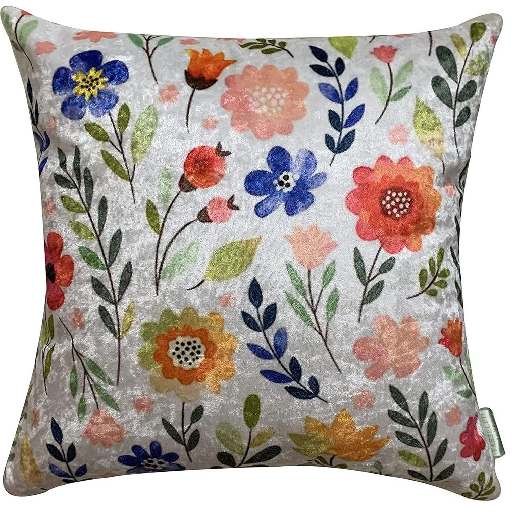 Blooming Dales Flowery Modern Chic Designer Velvet Cushion Cover (Multicolour)