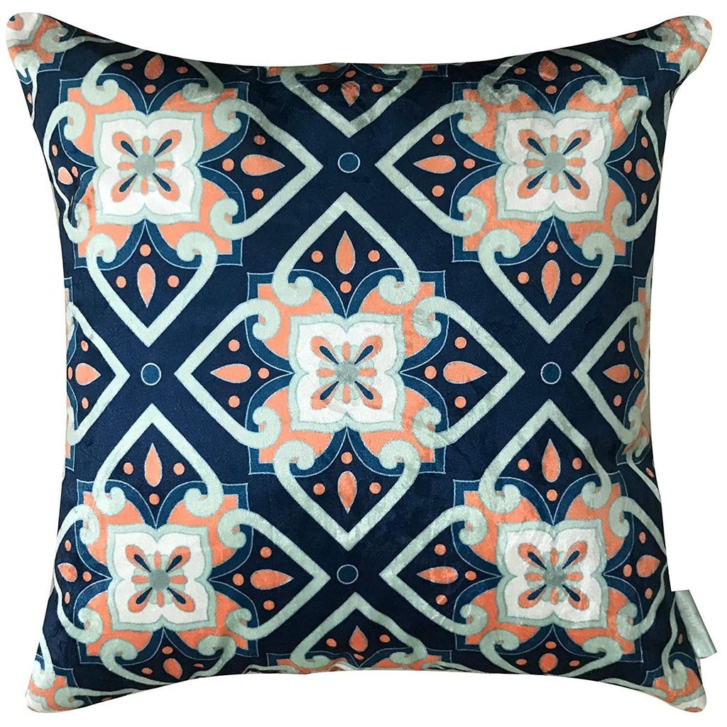 Moroccan 5 Velvet Cushion Cover Set (Blue, Red and White, 3-16 x 16 Inch, 2-18 x12 Inch)