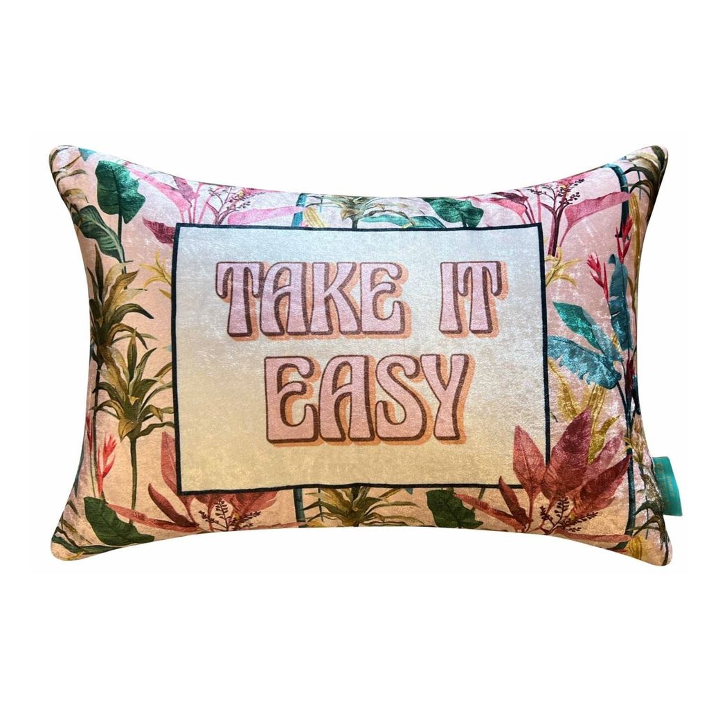 Take it Easy Modern Chic Designer Velvet Cushion Cover 12x18 (Pink)