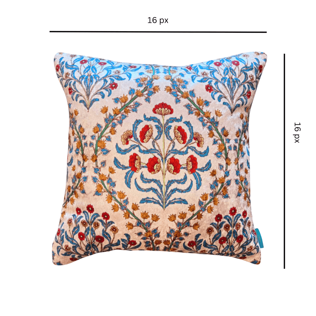 Mughal Ogee Modern Chic Designer Velvet Cushion Cover 16x16 (Light Yellow)