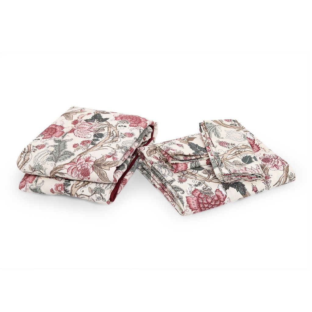 Fiza Fine Cotton Block Print King Dohar/ AC Comforter/ Blanket (Cream & Red)