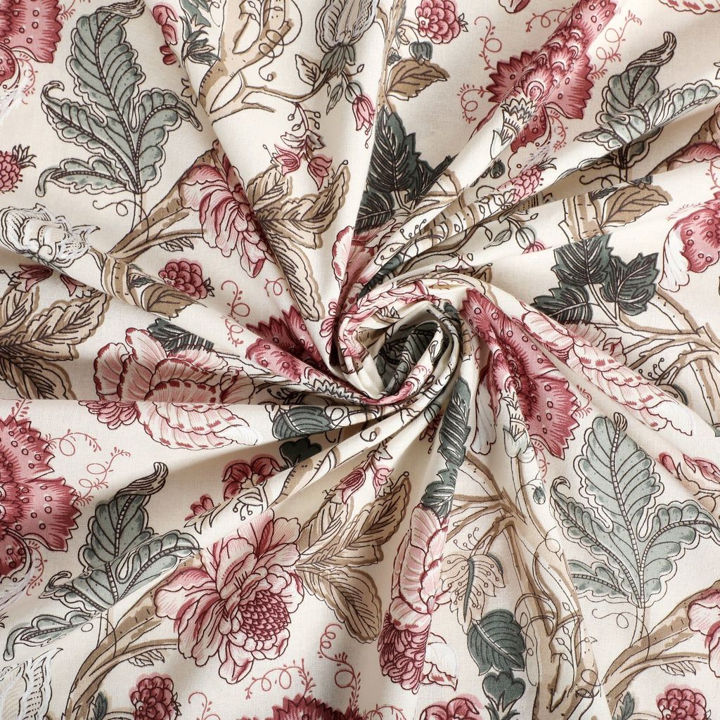 Fiza Fine Cotton Block Print King Dohar/ AC Comforter/ Blanket (Cream & Red)