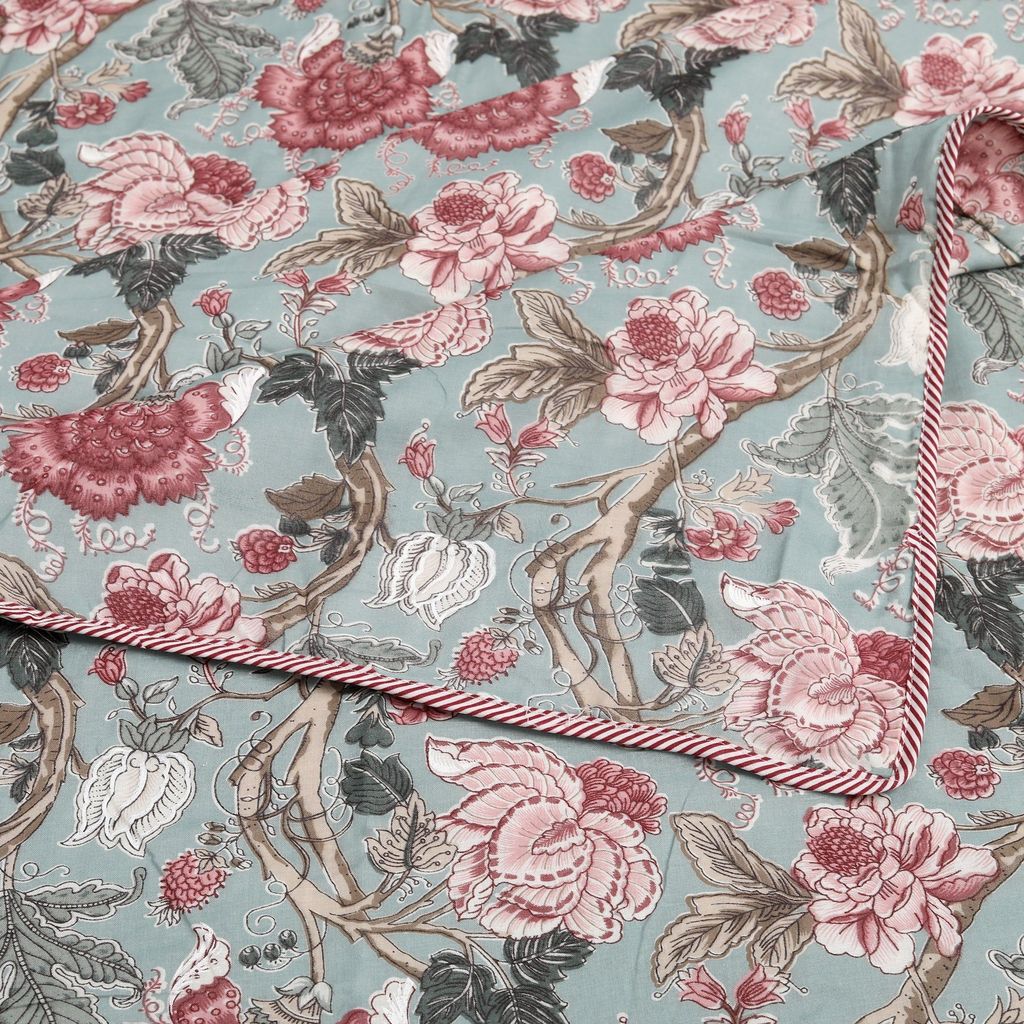 Meer Fine Reversible Cotton Block Print King Dohar/ AC Comforter/ Blanket (Mud Green)