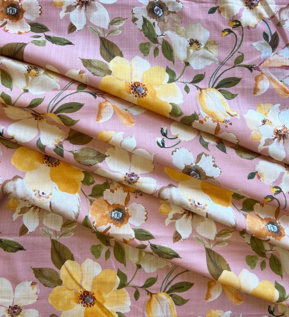 Pink Floral Cotton 7 Feet Door Curtain (1 piece, 4ft width)