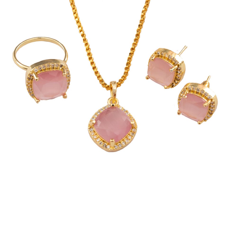 Combo set | Pink golden jewellery combo set | Earrring , pendant , ring combo set for girls & women