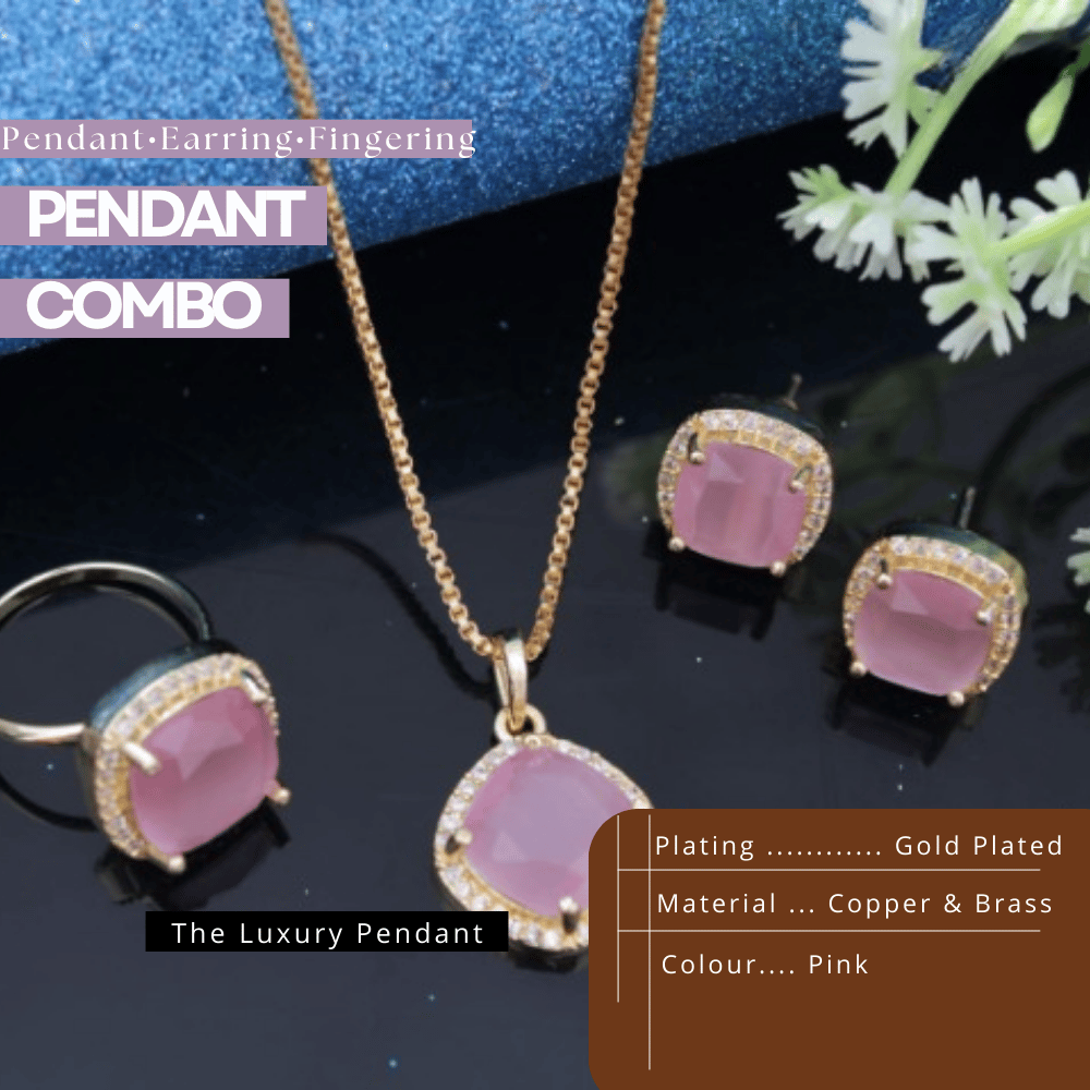 Combo set | Pink golden jewellery combo set | Earrring , pendant , ring combo set for girls & women