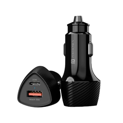 Portronics 51W Car Power 16 Car Charger with Dual Output (33W PD Type C Port + 18W USB A Port), Fast Charging Compatible with iPhones 10/11/12/13/14, ipads 9th/10th Generation, Galaxy Tabs & More