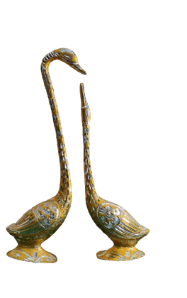 White Metal Gold Finish Swan Set for Home Decor