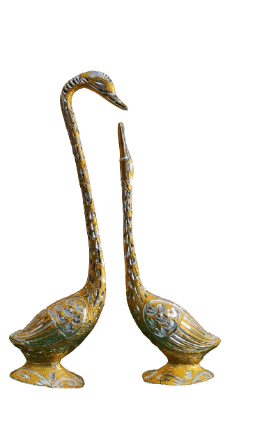 White Metal Gold Finish Swan Set for Home Decor