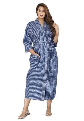 SHOOLIN Printed Kimono Robe Long Bathrobe For Women || 3/4 Sleeve And Calf Length Kimono For Women (Blue)