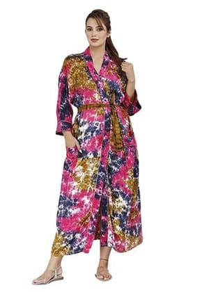 SHOOLIN Floral Pattern Kimono Robe Long Bathrobe For Women ||Tie Die Rayon Kimono Long Robe || 3/4 Sleeve Kimono For Women's And Girls (Multicolor)