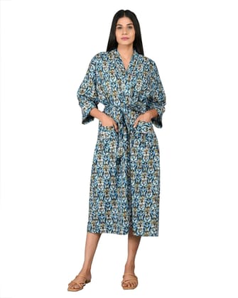 SHOOLIN Printed Kimono Robe Long Bathrobe for Women| Women Cotton Kimono Robe Long - Floral| 3/4 Sleeve Kimono for Women, Multi Multicolour